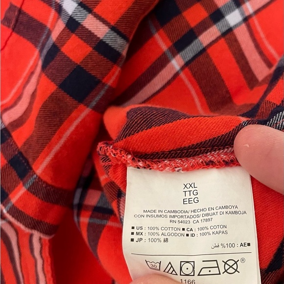 Old Navy Women’s XXL cotton flannel long sleeve button down shirt blue orange - Picture 4 of 10